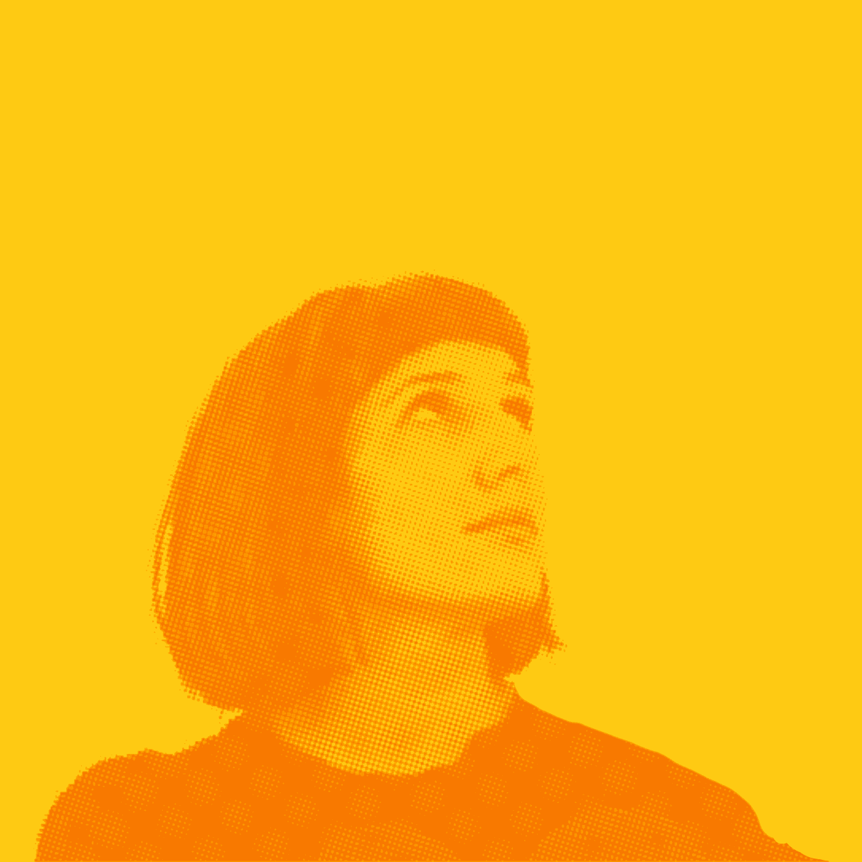 Halftone portrait of Sura looking up